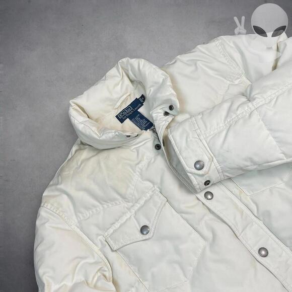 Ralph Lauren Men's Medium White Cream Puffer Jacket vintage - Picture 5 of 8